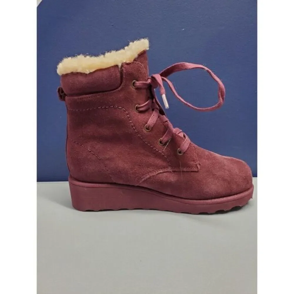 BEARPAW Phoebe Boots Womens 5 Girls 3 Purple Suede‎ Water Resistant Lace Up